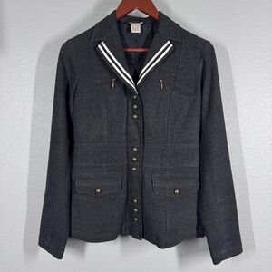 VTG Elevenses Anthropologie Full Zip Blazer | Charcoal Gray w/Aged Gold Buttons